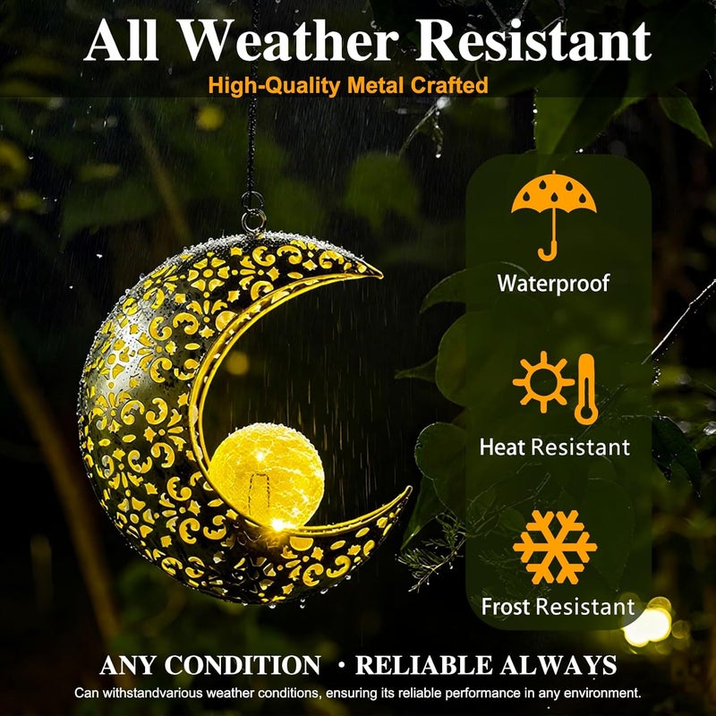 CF Solar Garden Hanging Moon Lights Outdoor Decor,Metal Lanterns Art Decorations for Outside Yard Lawn Patio Wall Fences Driveway Trail,Unique Housewarming Gardening Gifts for Women Mom - Image 5